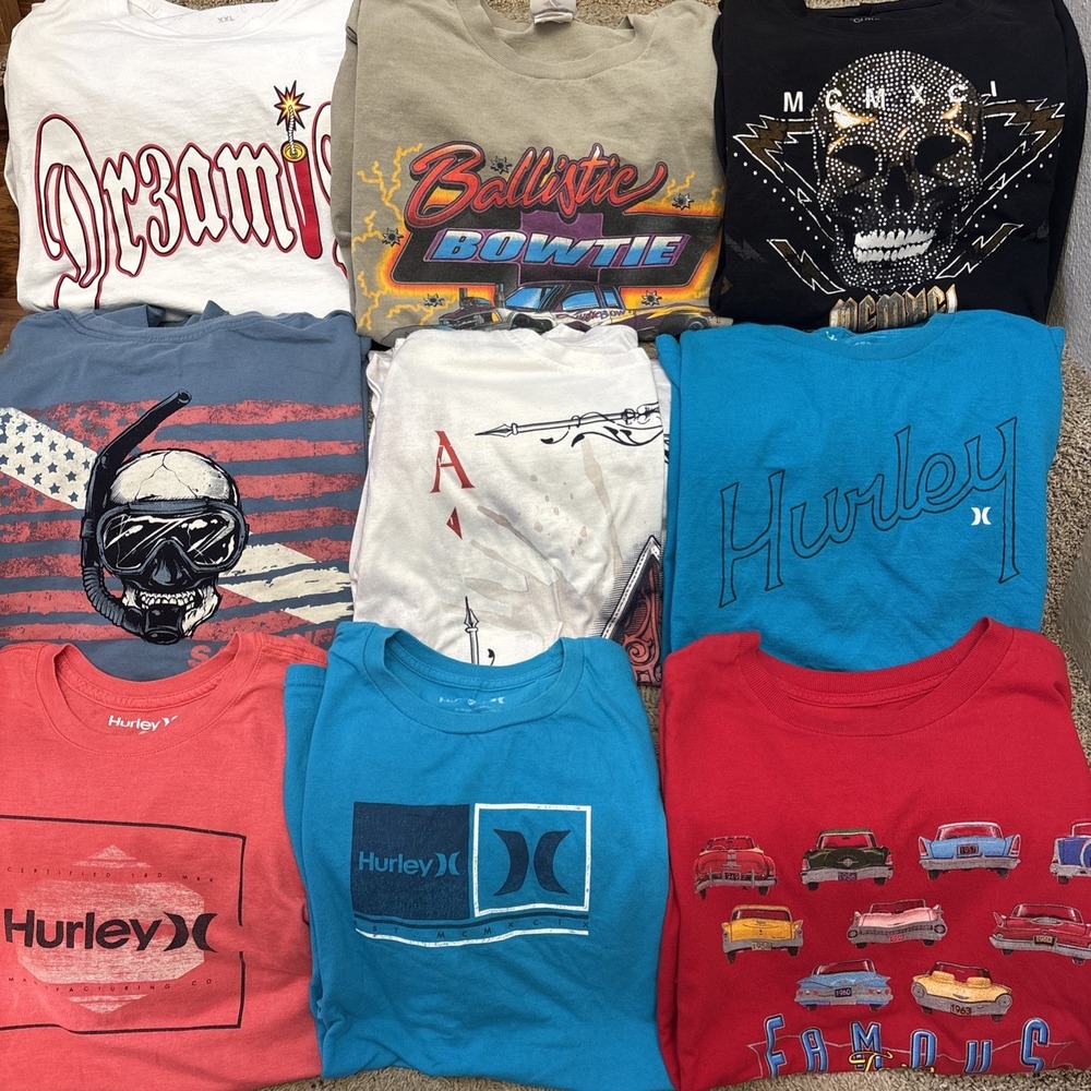 Lot Of 9 Men XL XXL T Shirts Bundle Graphic Tees Classic Car Salt Life Southpole